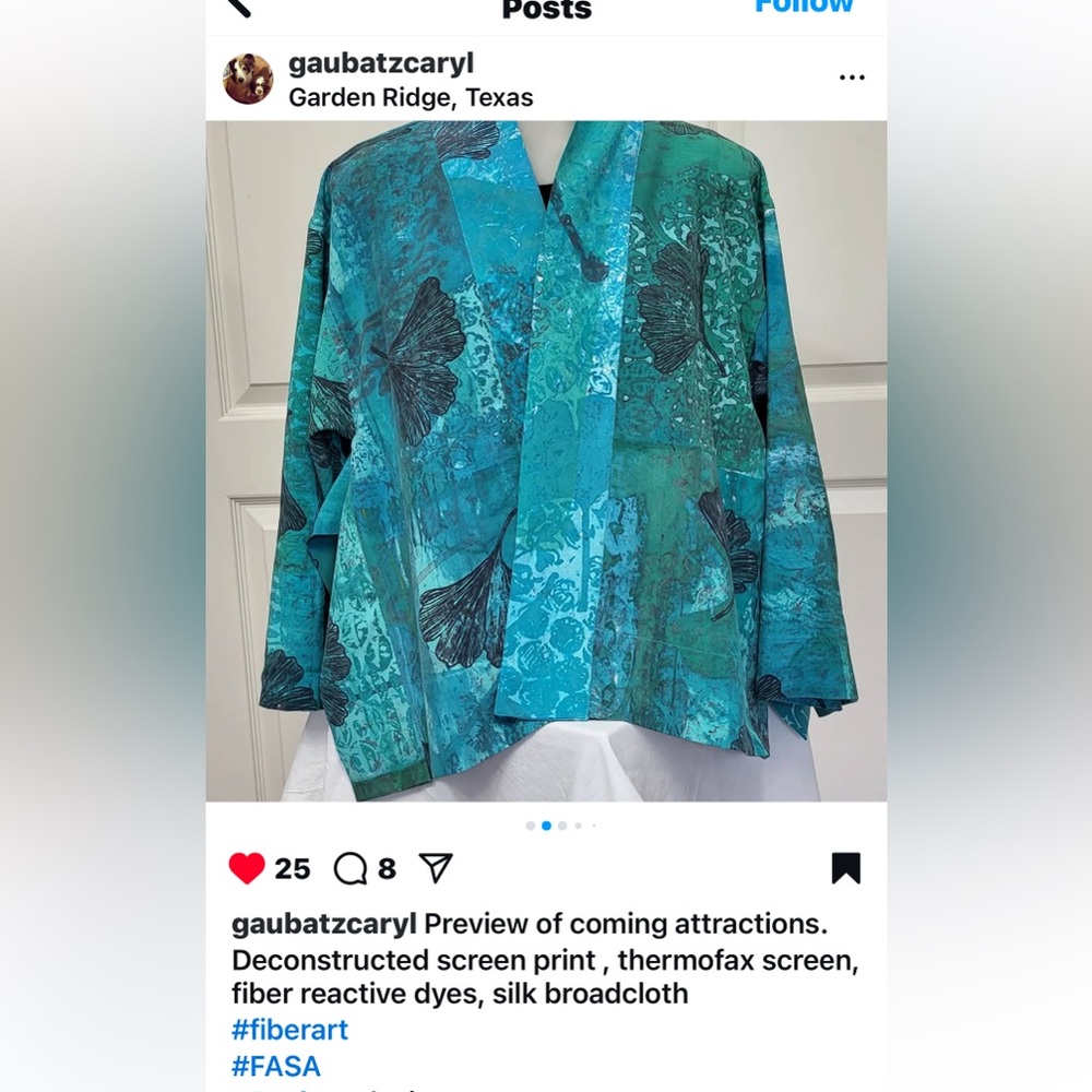 HANDMADE ONE OF A KIND CARYL GAUBATZ 2022 Ginkgo Teal Kimono Blazer